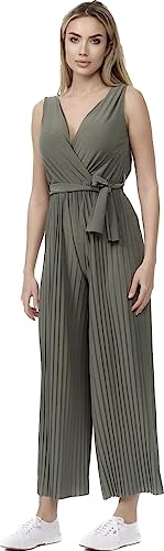 Worldclassca Jumpsuit Pleated Overalls mit Gürtel Ärmellos Casual Sommer Neu (Khaki) von Worldclassca