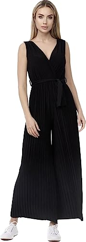 Worldclassca Jumpsuit Pleated Overalls mit Gürtel Ärmellos Casual Sommer Neu (Schwarz) von Worldclassca