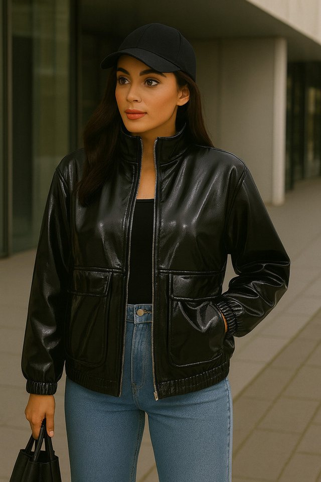 Worldclassca Lederimitatjacke Worldclassca Oversized Kunstleder Jacke Bomber Trench Jacke Blouson Neue Kollektion - Stilvolle und gemütliche Mode für Damen von Worldclassca