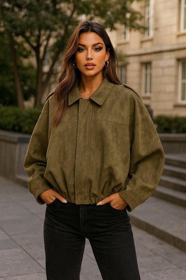 Worldclassca Lederimitatjacke Worldclassca Wildlederoptik Bomberjacke Zip Trench Übergangs Blouson Neue Kollektion - Stilvolle und gemütliche Mode für Damen von Worldclassca