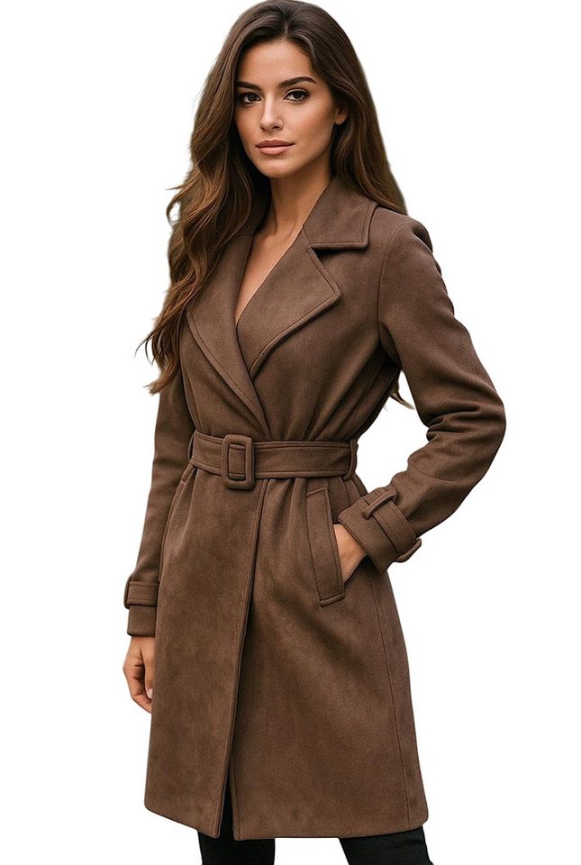 Worldclassca Lederimitatmantel Worldclassca Wildlederoptik Mantel Trenchcoat mit Gürtel Fashion Neue Kollektion - Stilvolle und gemütliche Mode für Damen von Worldclassca