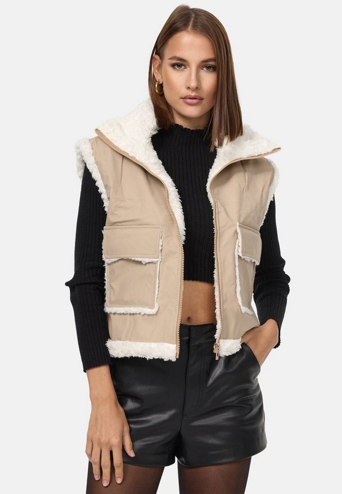 Worldclassca Lederimitatweste Worldclassca Damen Steppweste Kurz Lederimitat Fellimitat Winter S-XL von Worldclassca