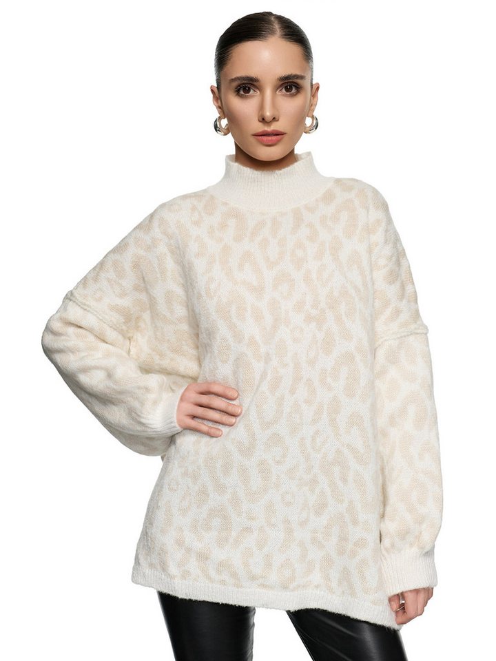 Worldclassca Longpullover WORLDCLASSCA Damen Oversize Strickpulllover Lang Leopard Muster Neue Kollektion - Stilvolle und gemütliche Strickmode für Damen von Worldclassca