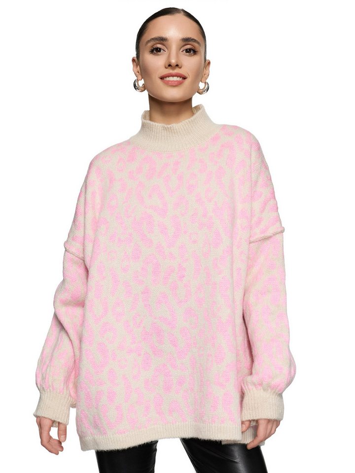 Worldclassca Longpullover WORLDCLASSCA Damen Oversize Strickpulllover Lang Leopard Muster Neue Kollektion - Stilvolle und gemütliche Strickmode für Damen von Worldclassca