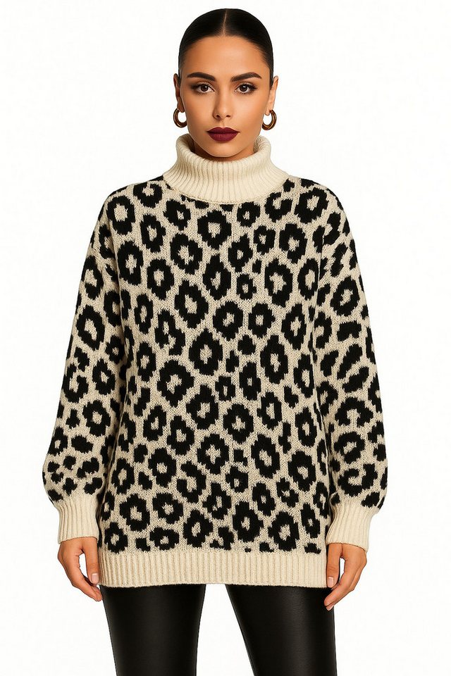 Worldclassca Longpullover WORLDCLASSCA Damen Oversize Strickpulllover Lang Leopard Muster Neue Kollektion - Stilvolle und gemütliche Strickmode für Damen von Worldclassca