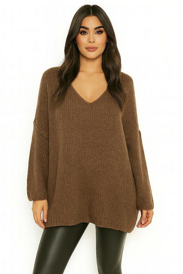 Worldclassca Longpullover WORLDCLASSCA Damen Oversize Strickpulllover Lang Pulli V-Ausschnitt Neue Kollektion - Stilvolle und gemütliche Strickmode für Damen von Worldclassca