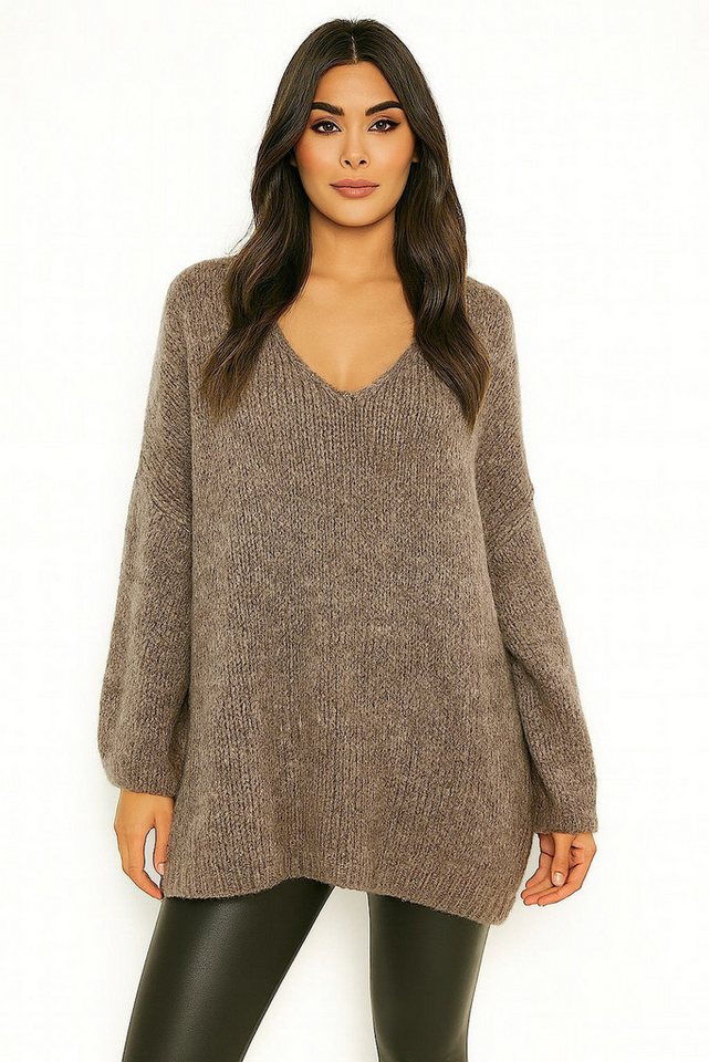 Worldclassca Longpullover WORLDCLASSCA Damen Oversize Strickpulllover Lang Pulli V-Ausschnitt Neue Kollektion - Stilvolle und gemütliche Strickmode für Damen von Worldclassca