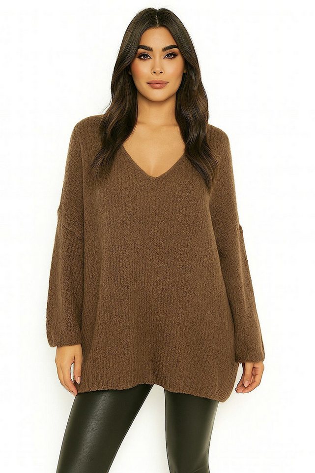 Worldclassca Longpullover WORLDCLASSCA Damen Oversize Strickpulllover Lang Pulli V-Ausschnitt Neue Kollektion - Stilvolle und gemütliche Strickmode für Damen von Worldclassca