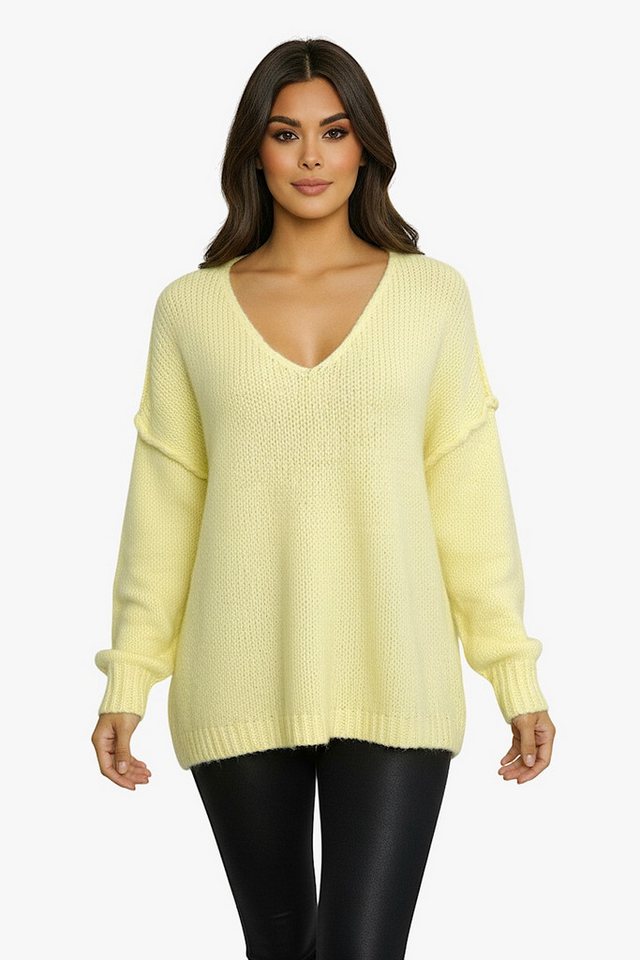 Worldclassca Longpullover WORLDCLASSCA Damen Oversize Strickpulllover Lang Pulli V-Ausschnitt Neue Kollektion - Stilvolle und gemütliche Strickmode für Damen von Worldclassca