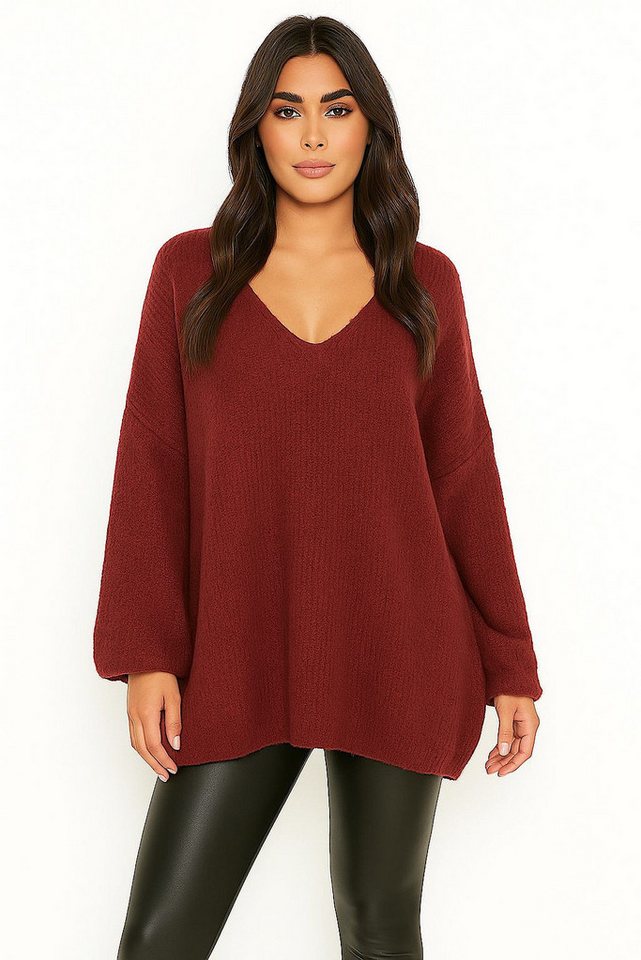 Worldclassca Longpullover WORLDCLASSCA Damen Oversize Strickpulllover Lang Pulli V-Ausschnitt Neue Kollektion - Stilvolle und gemütliche Strickmode für Damen von Worldclassca