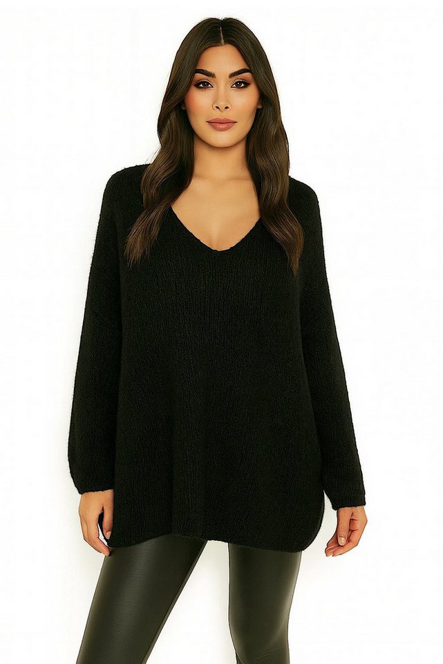 Worldclassca Longpullover WORLDCLASSCA Damen Oversize Strickpulllover Lang Pulli V-Ausschnitt Neue Kollektion - Stilvolle und gemütliche Strickmode für Damen von Worldclassca