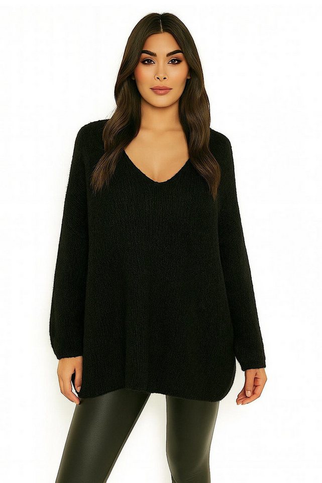 Worldclassca Longpullover WORLDCLASSCA Damen Oversize Strickpulllover Lang Pulli V-Ausschnitt Neue Kollektion - Stilvolle und gemütliche Strickmode für Damen von Worldclassca