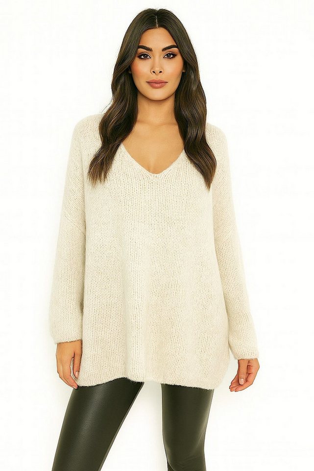 Worldclassca Longpullover WORLDCLASSCA Damen Oversize Strickpulllover Lang Pulli V-Ausschnitt Neue Kollektion - Stilvolle und gemütliche Strickmode für Damen von Worldclassca