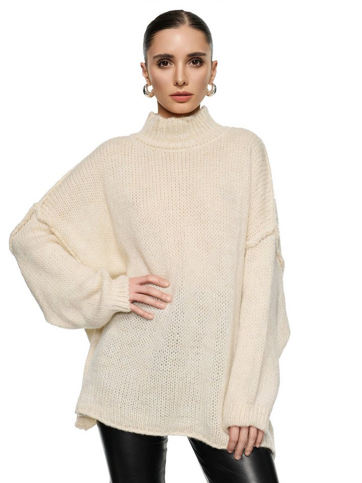Worldclassca Longpullover WORLDCLASSCA Damen Oversize Strickpulllover Lang Pulli mit Steh Kragen Neue Kollektion - Stilvolle und gemütliche Strickmode für Damen von Worldclassca