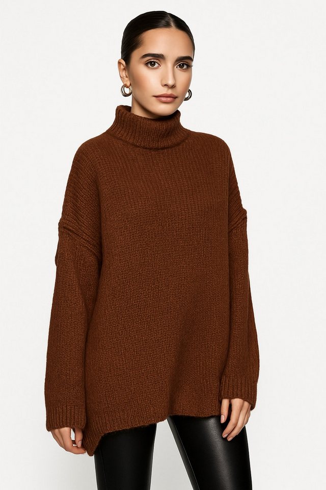 Worldclassca Longpullover WORLDCLASSCA Damen Oversize Strickpulllover Lang Pulli mit Steh Kragen Neue Kollektion - Stilvolle und gemütliche Strickmode für Damen von Worldclassca
