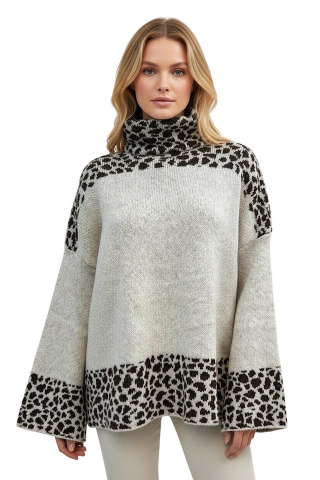Worldclassca Longpullover WORLDCLASSCA Damen Oversize Strickpulllover Lang Uni + Leopard Muster Neue Kollektion - Stilvolle und gemütliche Strickmode für Damen von Worldclassca
