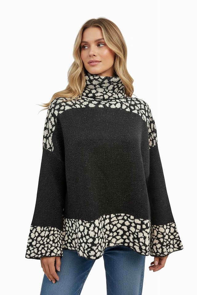 Worldclassca Longpullover WORLDCLASSCA Damen Oversize Strickpulllover Lang Uni + Leopard Muster Neue Kollektion - Stilvolle und gemütliche Strickmode für Damen von Worldclassca