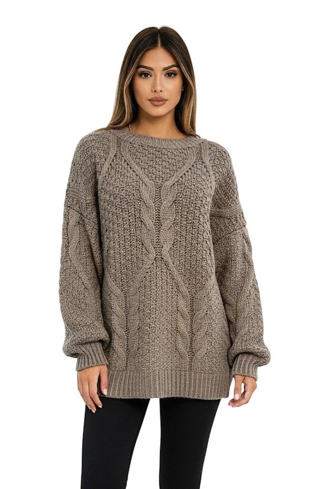 Worldclassca Longpullover WORLDCLASSCA Oversize Strickpulllover Lang Zopf Muster Dick Winter Neue Kollektion - Stilvolle und gemütliche Strickmode für Damen von Worldclassca