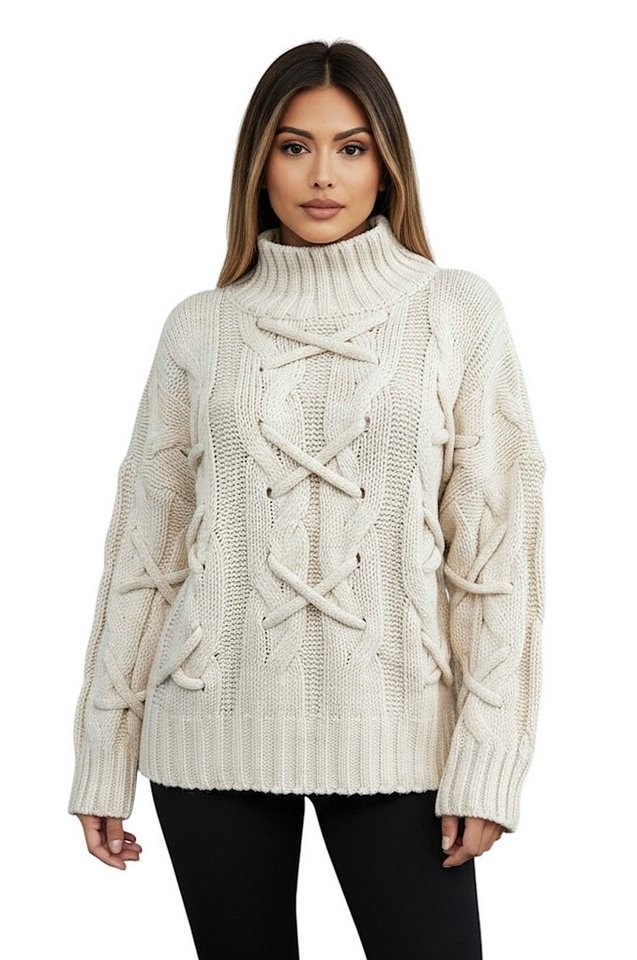 Worldclassca Longpullover WORLDCLASSCA Strickpulllover Lang Zopf Kreuz Muster Stehkragen Winter Neue Kollektion - Stilvolle und gemütliche Strickmode für Damen von Worldclassca