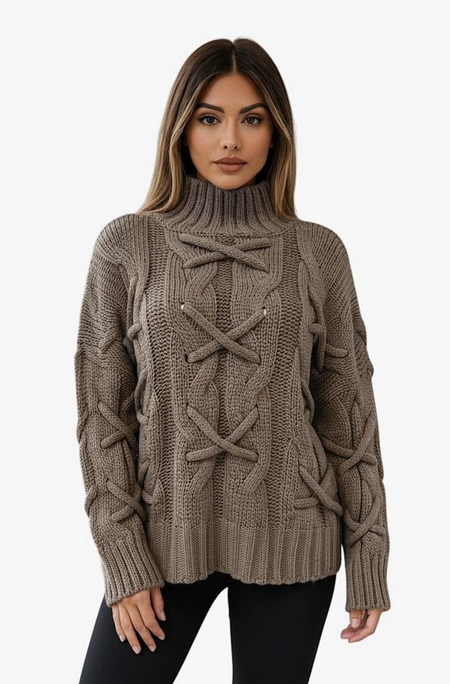 Worldclassca Longpullover WORLDCLASSCA Strickpulllover Lang Zopf Kreuz Muster Stehkragen Winter Neue Kollektion - Stilvolle und gemütliche Strickmode für Damen von Worldclassca