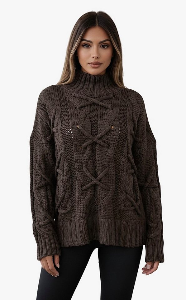 Worldclassca Longpullover WORLDCLASSCA Strickpulllover Lang Zopf Kreuz Muster Stehkragen Winter Neue Kollektion - Stilvolle und gemütliche Strickmode für Damen von Worldclassca