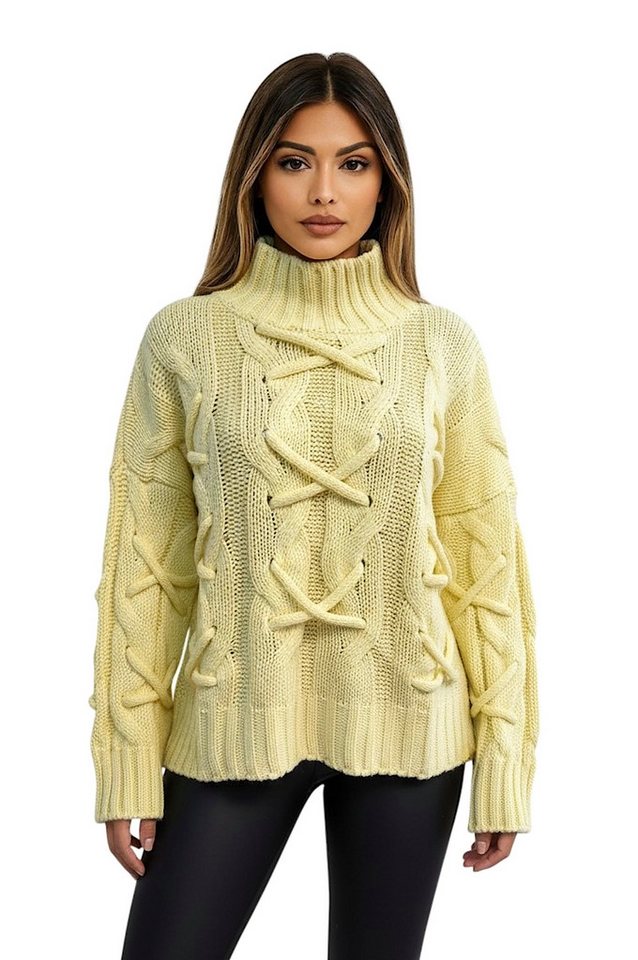 Worldclassca Longpullover WORLDCLASSCA Strickpulllover Lang Zopf Kreuz Muster Stehkragen Winter Neue Kollektion - Stilvolle und gemütliche Strickmode für Damen von Worldclassca