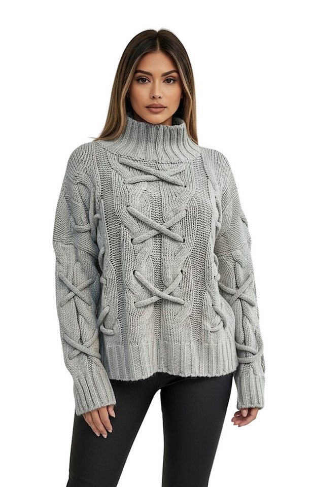 Worldclassca Longpullover WORLDCLASSCA Strickpulllover Lang Zopf Kreuz Muster Stehkragen Winter Neue Kollektion - Stilvolle und gemütliche Strickmode für Damen von Worldclassca