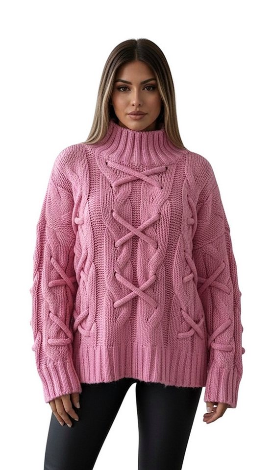 Worldclassca Longpullover WORLDCLASSCA Strickpulllover Lang Zopf Kreuz Muster Stehkragen Winter Neue Kollektion - Stilvolle und gemütliche Strickmode für Damen von Worldclassca