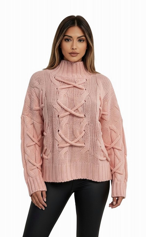 Worldclassca Longpullover WORLDCLASSCA Strickpulllover Lang Zopf Kreuz Muster Stehkragen Winter Neue Kollektion - Stilvolle und gemütliche Strickmode für Damen von Worldclassca