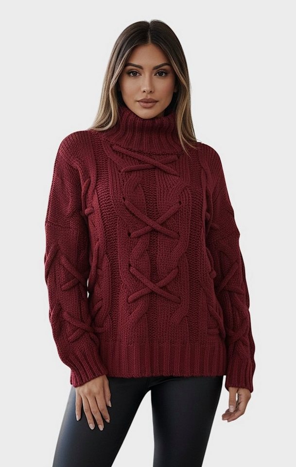 Worldclassca Longpullover WORLDCLASSCA Strickpulllover Lang Zopf Kreuz Muster Stehkragen Winter Neue Kollektion - Stilvolle und gemütliche Strickmode für Damen von Worldclassca