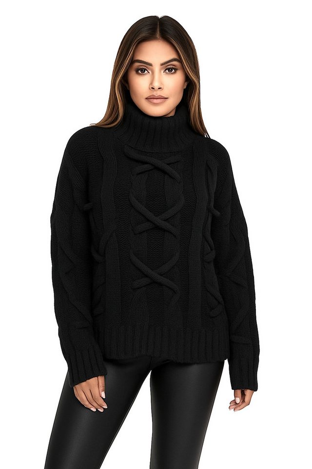 Worldclassca Longpullover WORLDCLASSCA Strickpulllover Lang Zopf Kreuz Muster Stehkragen Winter Neue Kollektion - Stilvolle und gemütliche Strickmode für Damen von Worldclassca
