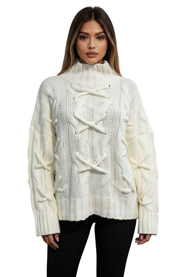 Worldclassca Longpullover WORLDCLASSCA Strickpulllover Lang Zopf Kreuz Muster Stehkragen Winter Neue Kollektion - Stilvolle und gemütliche Strickmode für Damen von Worldclassca