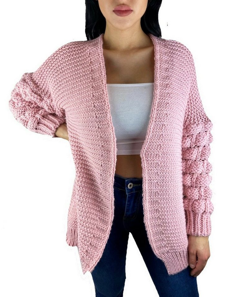 Worldclassca Longstrickjacke Worldclassca Damen Strickjacke mit Bommel Ärmel lang Cardigan Strickmantel Strick Winter Pullover Pulli Blogger Neu von Worldclassca