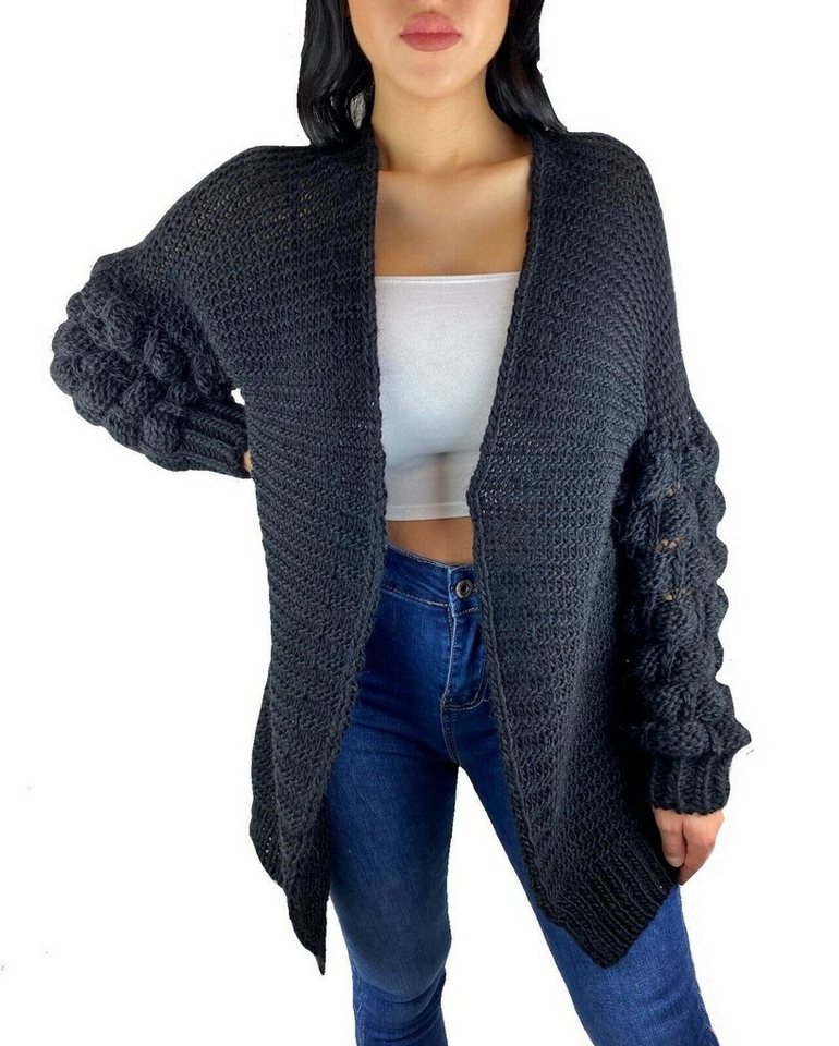 Worldclassca Longstrickjacke Worldclassca Damen Strickjacke mit Bommel Ärmel lang Cardigan Strickmantel Strick Winter Pullover Pulli Blogger Neu von Worldclassca