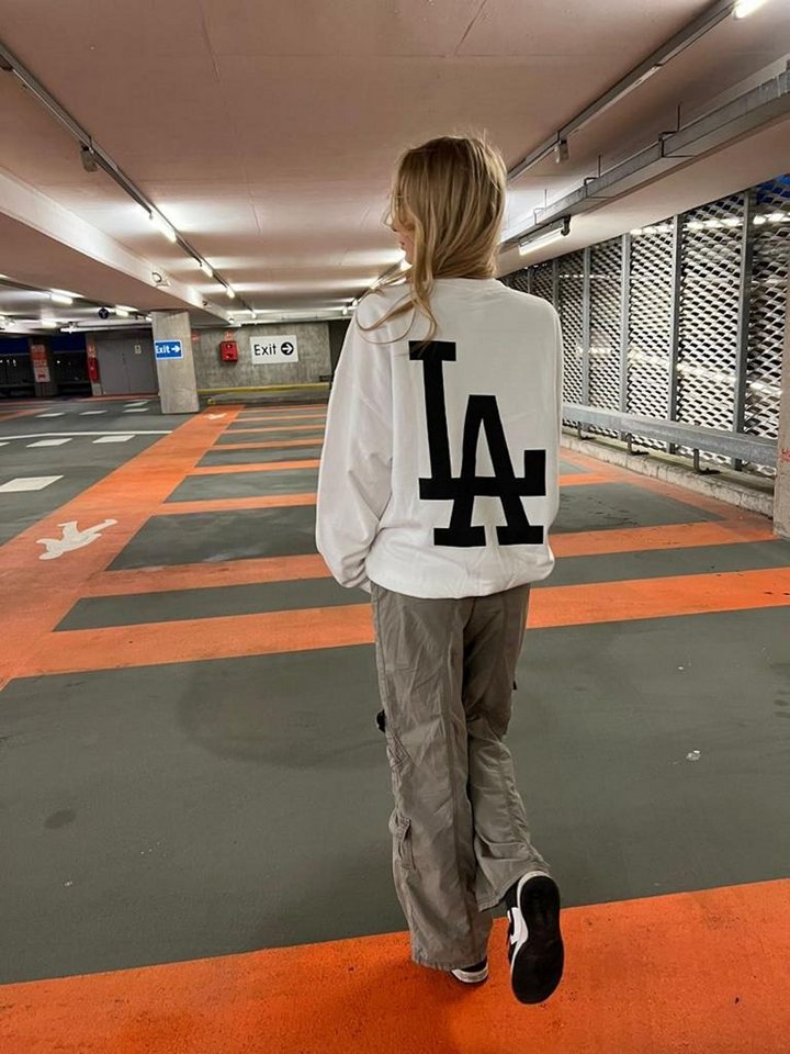 Worldclassca Longsweatshirt Worldclassca Damen Mädchen Oversized Sweatshirt Lounge Homewear Sweater Shirt Bedruckt Schriftzug LA Los Angeles College Uni Farben Freizeit Sport Langarmshirt Oberteil Pulli Pullover Blogger NEU von Worldclassca