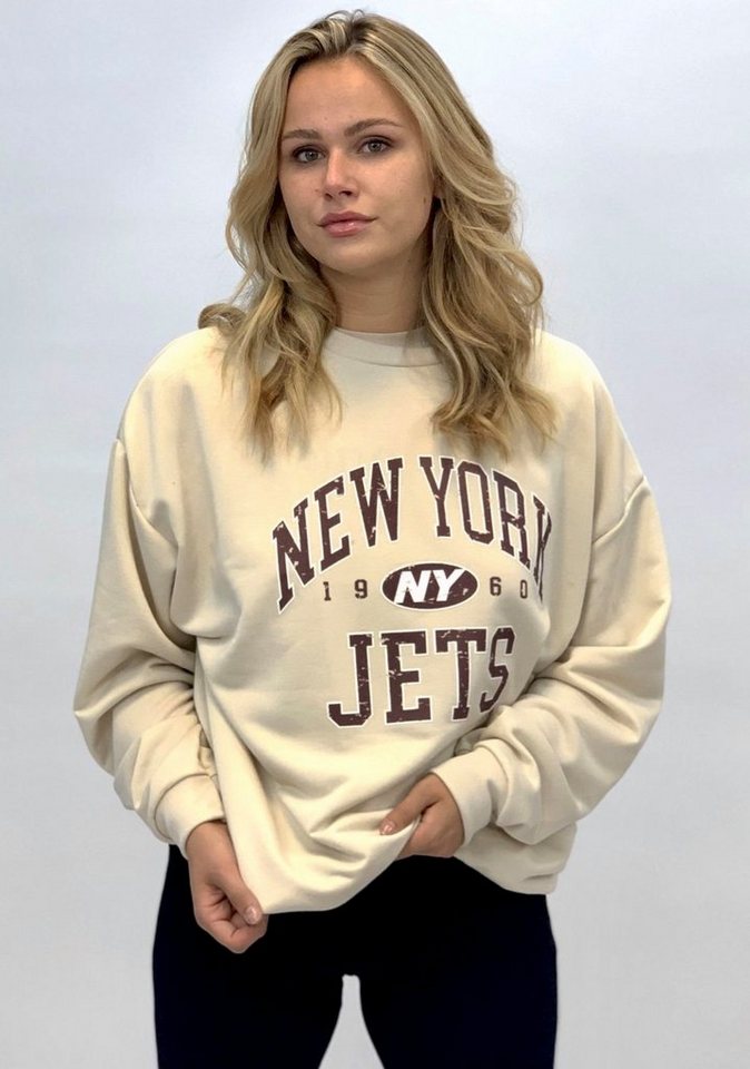 Worldclassca Longsweatshirt Worldclassca Damen Mädchen Oversized Sweatshirt Lounge Homewear Sweater Shirt Bedruckt Schriftzug NEW YORK JETS College Uni Farben Freizeit Sport Langarmshirt Oberteil Pulli Pullover Blogger S-L NEU von Worldclassca