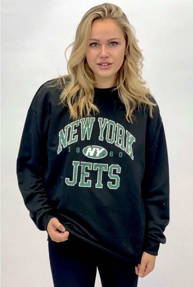 Worldclassca Longsweatshirt Worldclassca Damen Mädchen Oversized Sweatshirt Lounge Homewear Sweater Shirt Bedruckt Schriftzug NEW YORK JETS College Uni Farben Freizeit Sport Langarmshirt Oberteil Pulli Pullover Blogger S-L NEU von Worldclassca