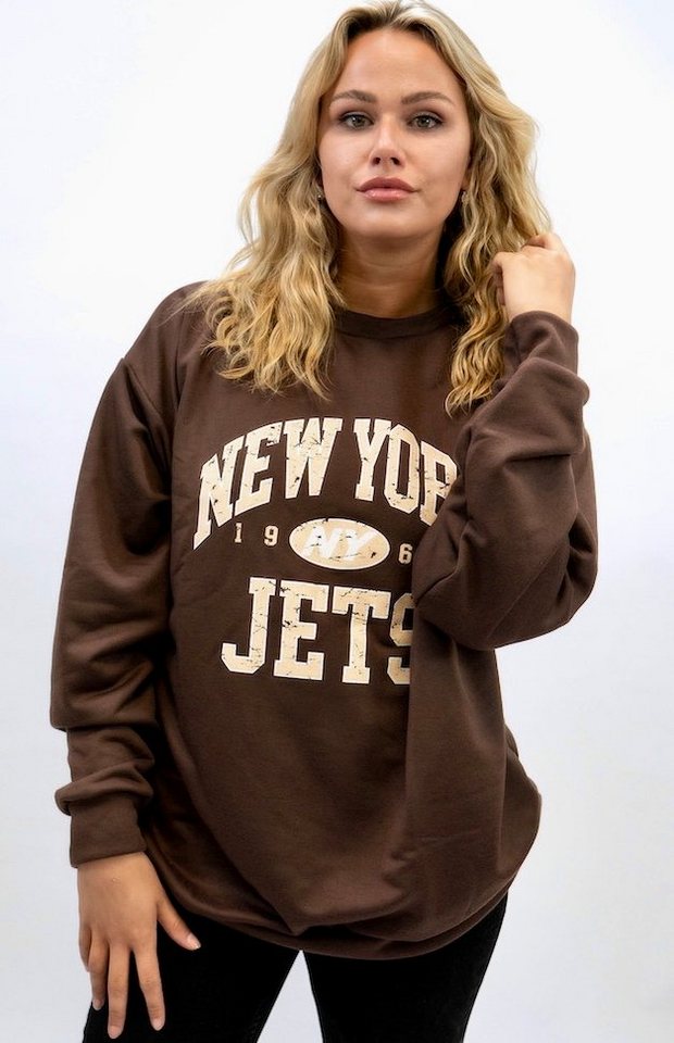 Worldclassca Longsweatshirt Worldclassca Damen Mädchen Oversized Sweatshirt Lounge Homewear Sweater Shirt Bedruckt Schriftzug NEW YORK JETS College Uni Farben Freizeit Sport Langarmshirt Oberteil Pulli Pullover Blogger S-L NEU von Worldclassca