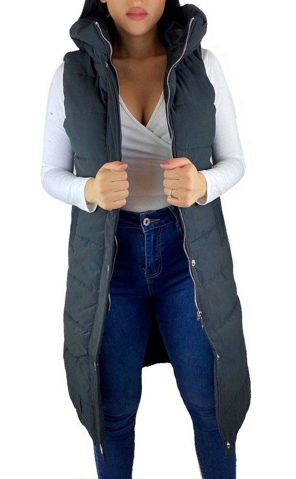 Worldclassca Longweste Worldclassca DAMEN STEPPWESTE LANG KAPUZE WESTE ÄRMELLOS OUTDOOR (1-tlg) ÜBERGANGSJACKE GESTEPPT WARM JACKE NEU S-3XL von Worldclassca