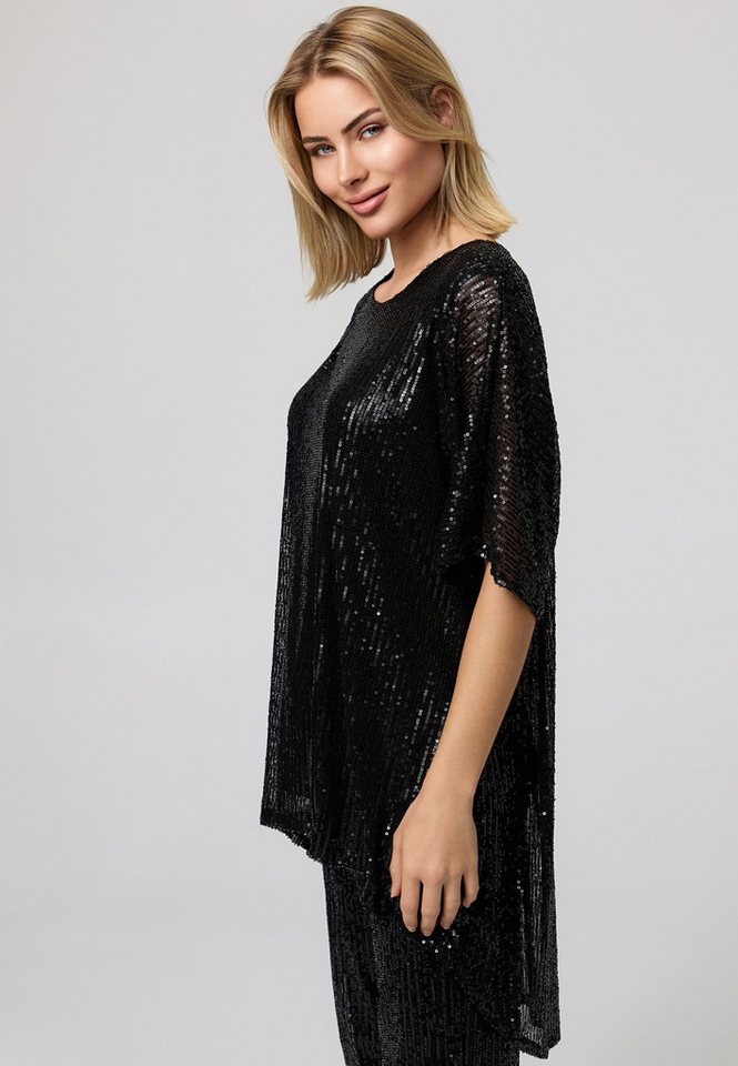 Worldclassca Paillettenshirt Worldclassca Paillettenshirt Oversize Bluse Lang mit Pailetten Party Abendmode Partymode Weihnachtsmode Hochzeitsmode Clubwear von Worldclassca
