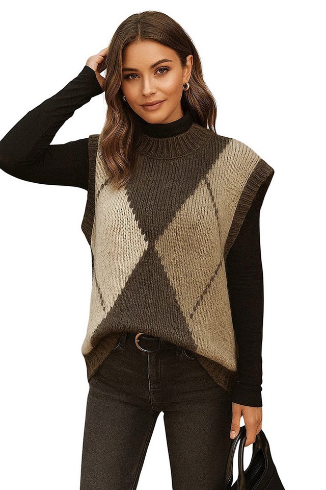 Worldclassca Pullunder WORLDCLASSCA Damen Strickpullunder Kariert Karo Muster Pulli Neue Kollektion - Stilvolle und gemütliche Strickmode für Damen von Worldclassca