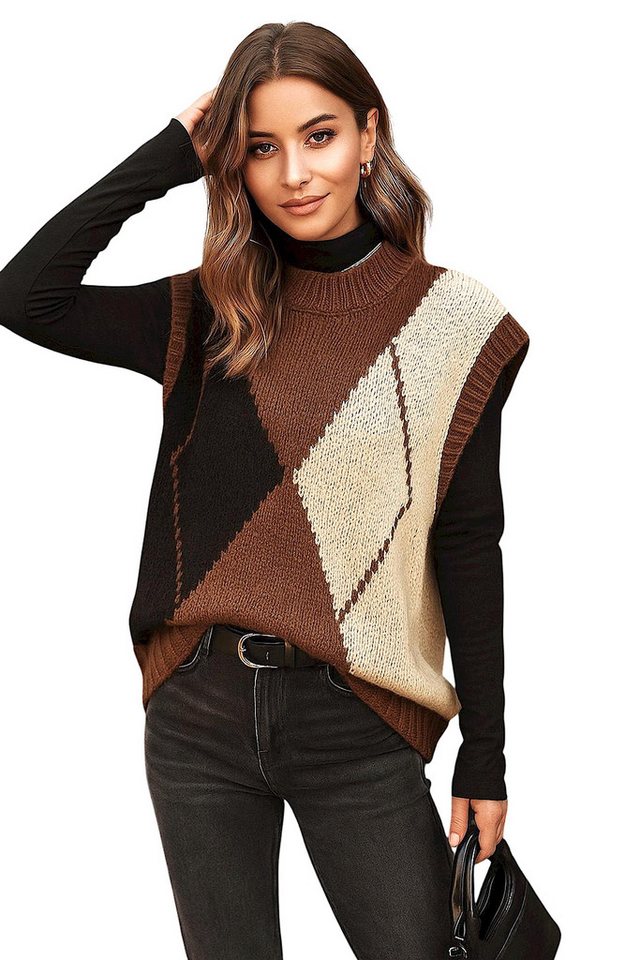 Worldclassca Pullunder WORLDCLASSCA Damen Strickpullunder Kariert Karo Muster Pulli Neue Kollektion - Stilvolle und gemütliche Strickmode für Damen von Worldclassca