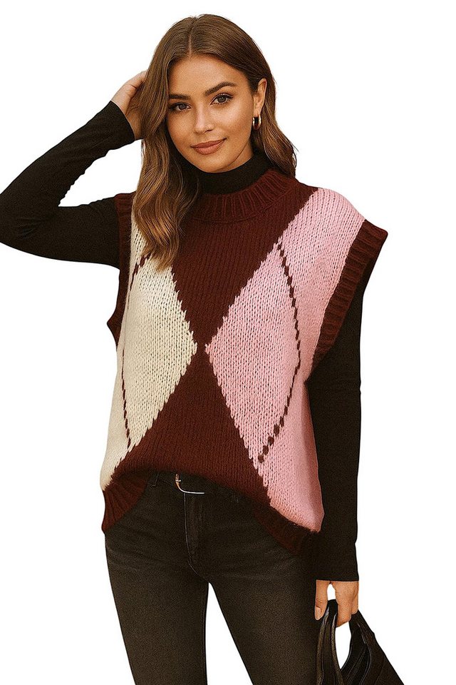 Worldclassca Pullunder WORLDCLASSCA Damen Strickpullunder Kariert Karo Muster Pulli Neue Kollektion - Stilvolle und gemütliche Strickmode für Damen von Worldclassca