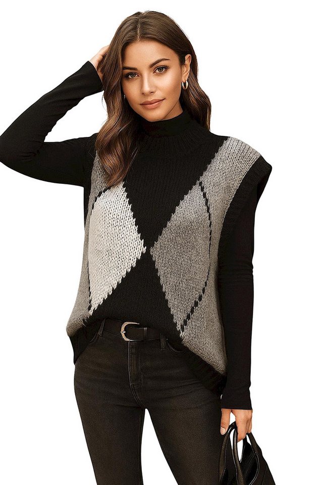 Worldclassca Pullunder WORLDCLASSCA Damen Strickpullunder Kariert Karo Muster Pulli Neue Kollektion - Stilvolle und gemütliche Strickmode für Damen von Worldclassca
