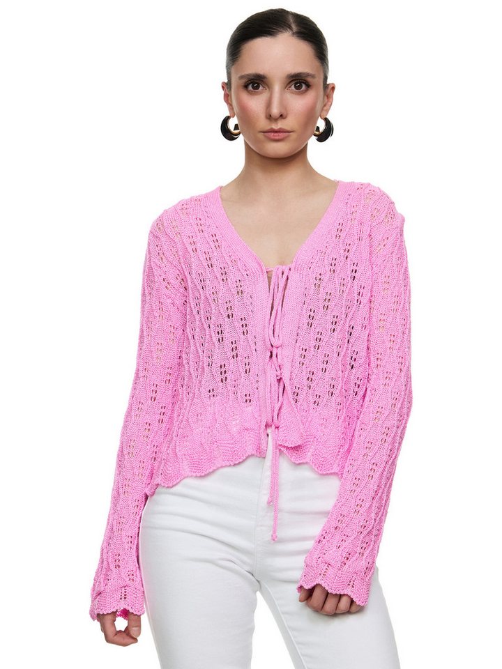 Worldclassca Strickjacke Worldclassca Strickjacke mit Schleife Häkeloptik Sommer Cardigan von Worldclassca