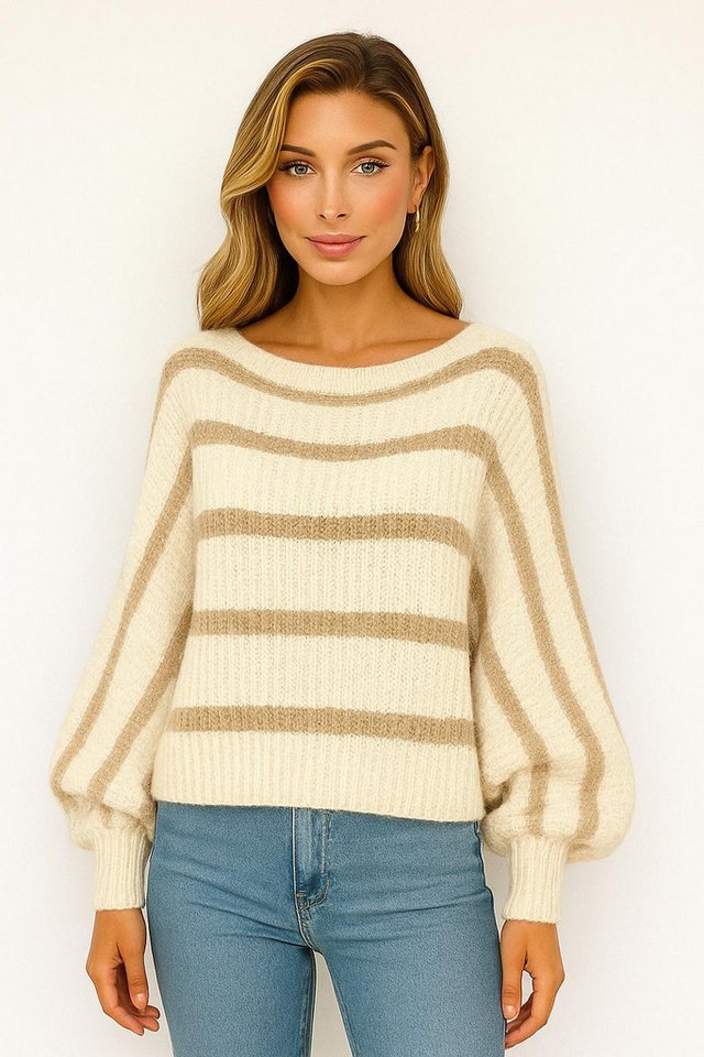 Worldclassca Strickpullover WORLDCLASSCA Damen Oversize Crop Strickpullover Gestreift Sweatshirt Neue Kollektion - Stilvolle und gemütliche Strickmode für Damen von Worldclassca
