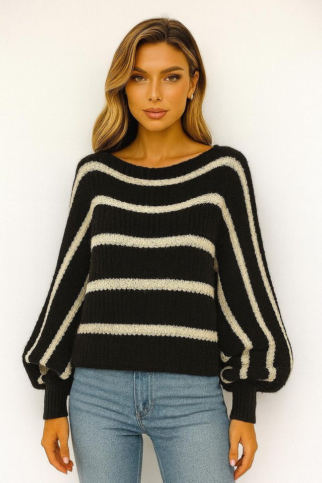 Worldclassca Strickpullover WORLDCLASSCA Damen Oversize Crop Strickpullover Gestreift Sweatshirt Neue Kollektion - Stilvolle und gemütliche Strickmode für Damen von Worldclassca