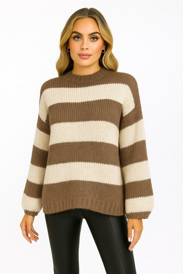 Worldclassca Strickpullover WORLDCLASSCA Damen Oversize Strickpullover Gestreift Streifen Sweat Neue Kollektion - Stilvolle und gemütliche Strickmode für Damen von Worldclassca