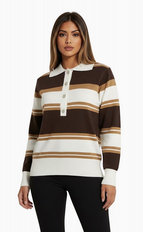Worldclassca Strickpullover WORLDCLASSCA Damen Strickpulllover Gestreifter Henley Sweater Casual Neue Kollektion - Stilvolle und gemütliche Strickmode für Damen von Worldclassca