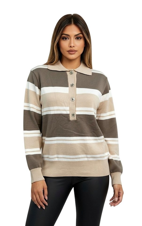 Worldclassca Strickpullover WORLDCLASSCA Damen Strickpulllover Gestreifter Henley Sweater Casual Neue Kollektion - Stilvolle und gemütliche Strickmode für Damen von Worldclassca